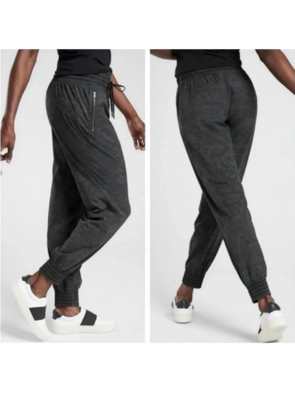Athleta Pants Womens 16 Black Moire Camden Printed Jogger Drawstring Athleisure